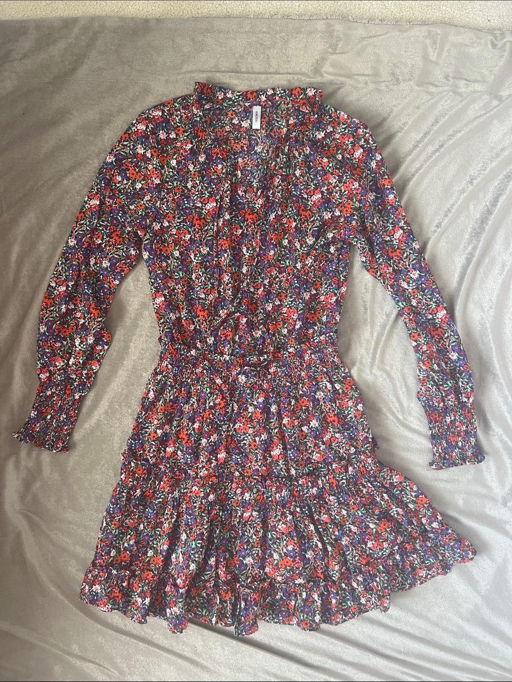 Women’s Floral Ruffle Long-Sleeve Dress - Red & Purple